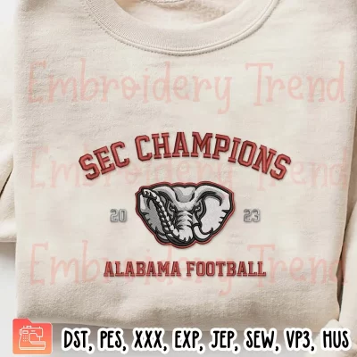 SEC Champions Alabama Football Embroidery Design, Alabama Football 2023 Embroidery Digitizing Pes File