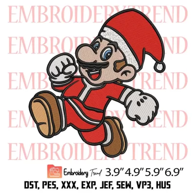 Santa Claus Mario Running Embroidery Design, Christmas Embroidery Digitizing Pes File