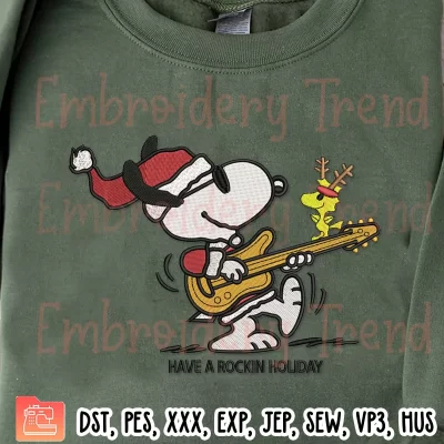 Have A Rockin Holiday Snoopy Guitar Embroidery Design, Peanuts Snoopy Christmas Embroidery Digitizing Pes File