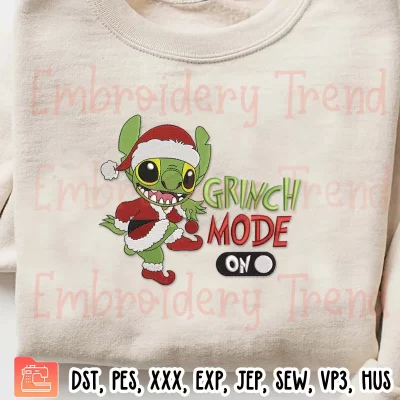 Stitch Grinch Mode On Embroidery Design, Funny Stitch Grinch Santa Embroidery Digitizing Pes File