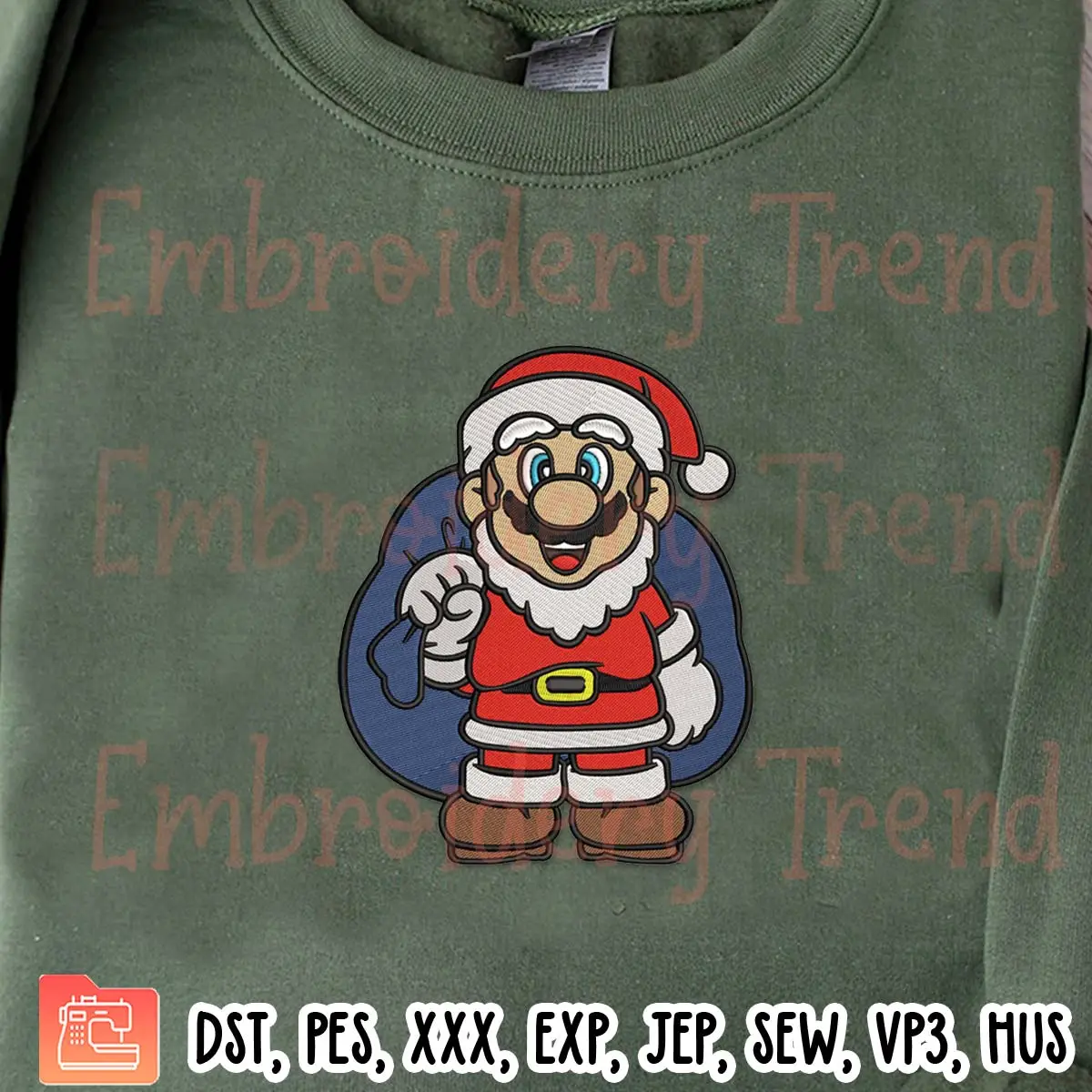 Super Mario Santa Claus Embroidery Design, Christmas Embroidery Digitizing Pes File