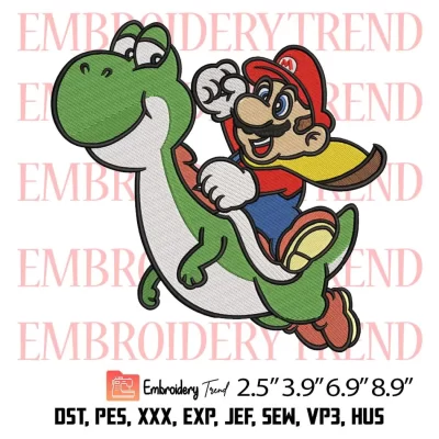 Super Mario Riding Yoshi Embroidery Design, Mario and Yoshi Embroidery Digitizing Pes File