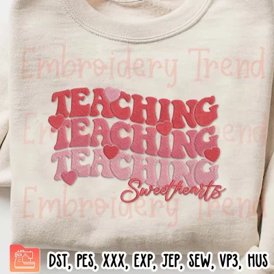 Teaching Sweethearts Embroidery Design, Valentines Embroidery Digitizing Pes File