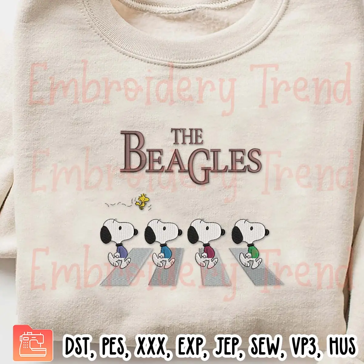 The Beagles Abbey Road Snoopy Embroidery Design, Peanuts Snoopy Embroidery Digitizing Pes File