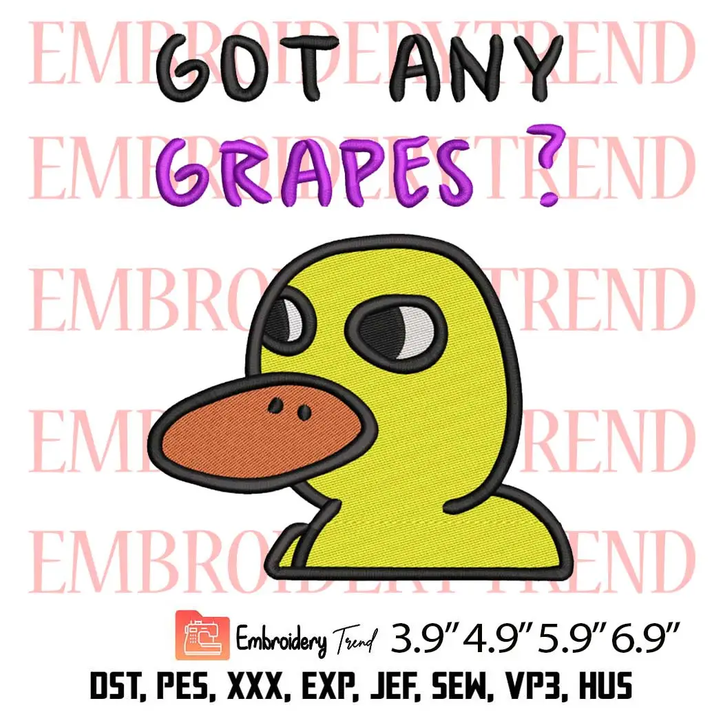 The Duck Song Got Any Grapes Embroidery Design, Music Funny Duck Embroidery Digitizing Pes File