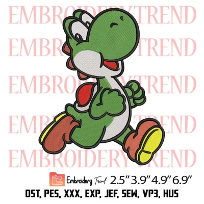 Yoshi Running Embroidery Design, Funny Yoshi Super Mario Embroidery Digitizing Pes File