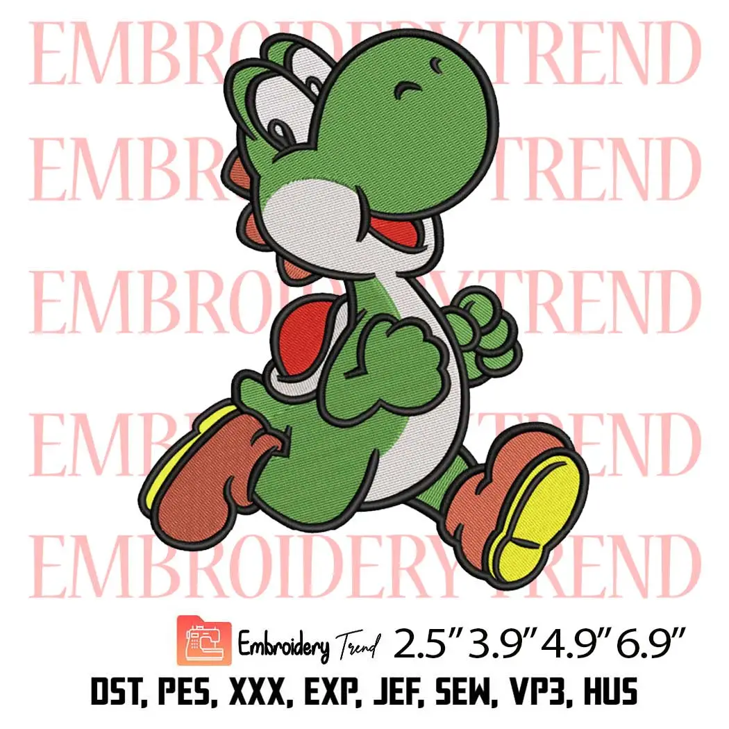 Yoshi Running Embroidery Design, Funny Yoshi Super Mario Embroidery Digitizing Pes File