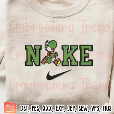 Yoshi Running x Nike Embroidery Design, Super Mario Game Embroidery Digitizing Pes File