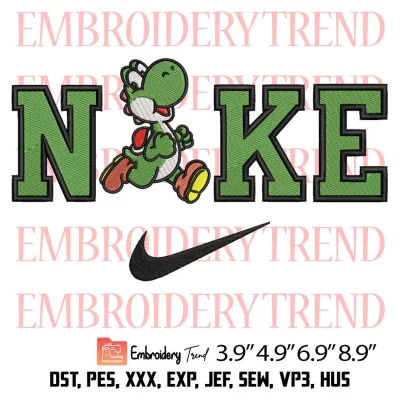 Yoshi Running x Nike Embroidery Design, Super Mario Game Embroidery Digitizing Pes File