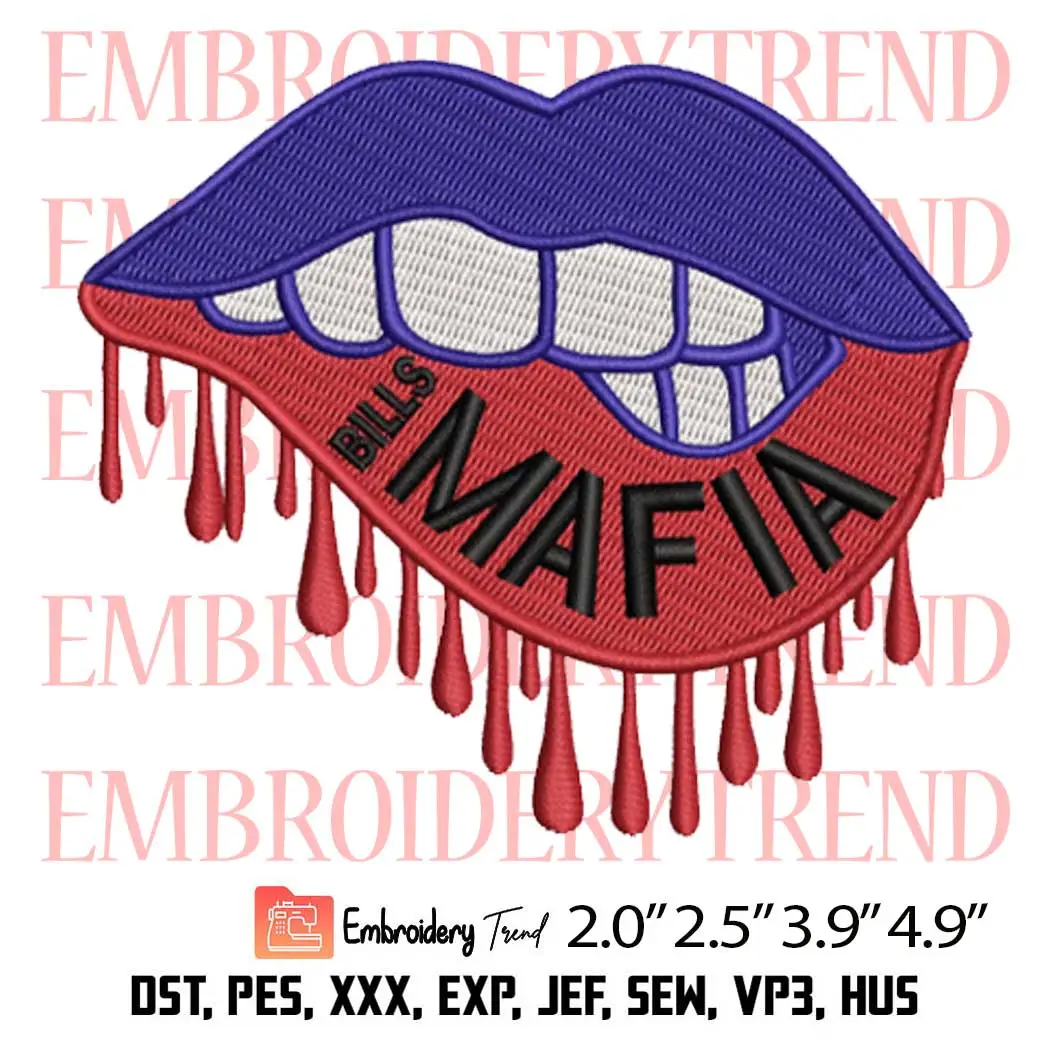 Buffalo Bills Dripping Lips Embroidery Design, NFL Football Embroidery Digitizing Pes File