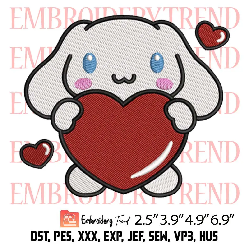 Cinnamoroll with Heart Embroidery Design, Valentine Sanrio Embroidery Digitizing Pes File