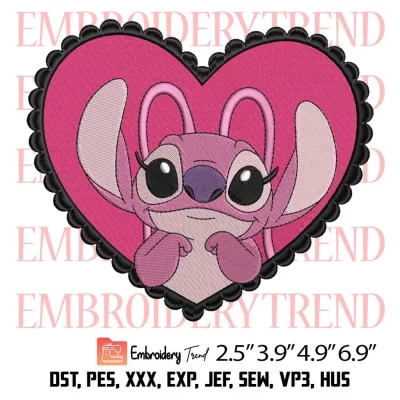 Cute Disney Angel In Heart Embroidery Design, Disney Valentines Day Embroidery Digitizing Pes File