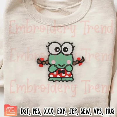 Cute Keroleen Sanrio Embroidery Design, Keroppi and Keroleen Embroidery Digitizing Pes File