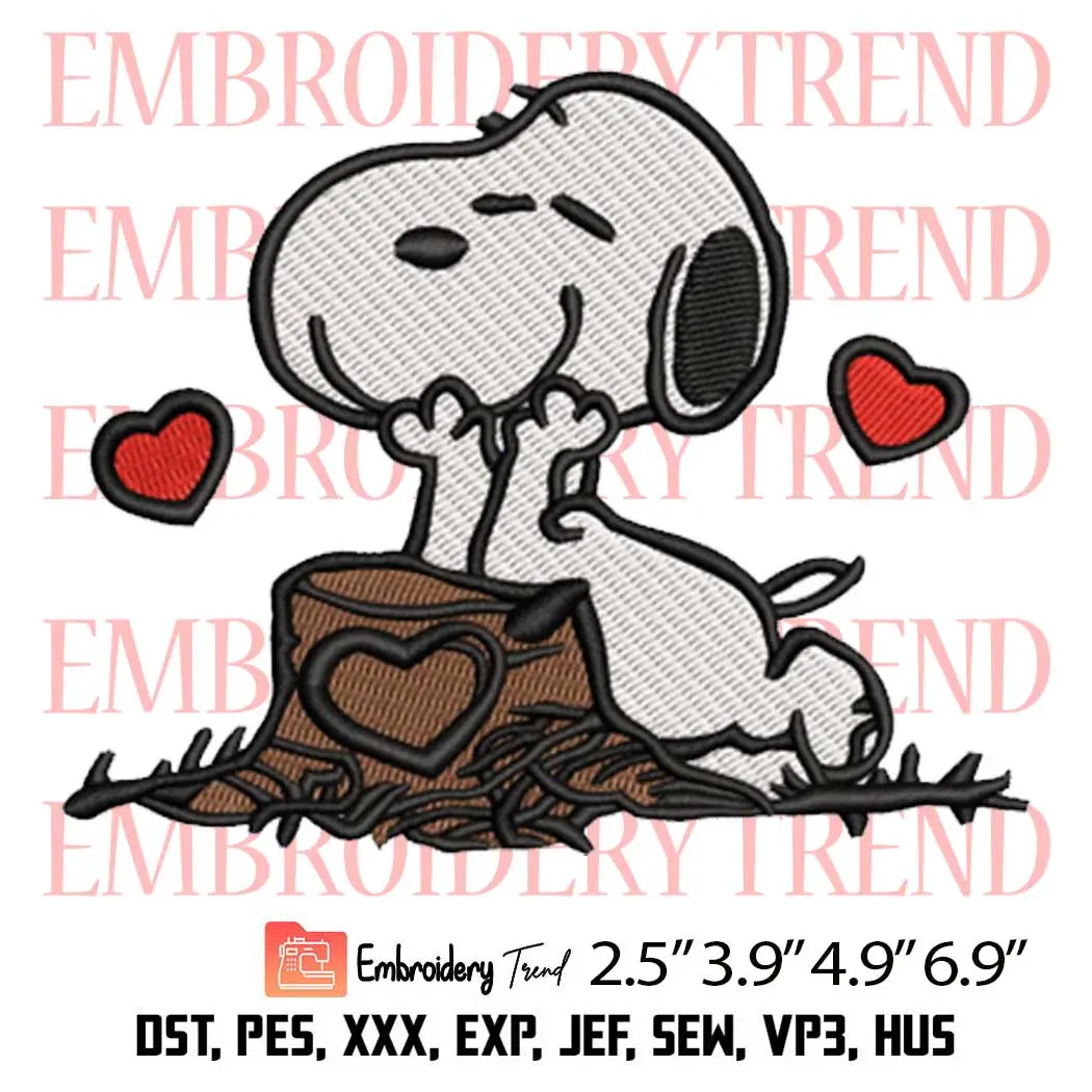 Cute Snoopy Heart Tree Embroidery Design, Snoopy Valentines Day Embroidery Digitizing Pes File