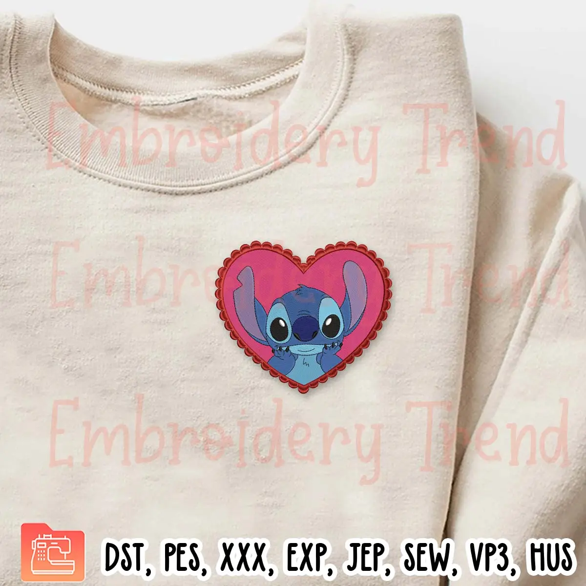 Stitch Angel Heart Funny Embroidery, Love Stitch Disney Embroidery