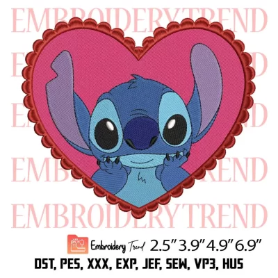 Cute Stitch In Heart Embroidery Design, Disney Stitch Valentines Day Embroidery Digitizing Pes File