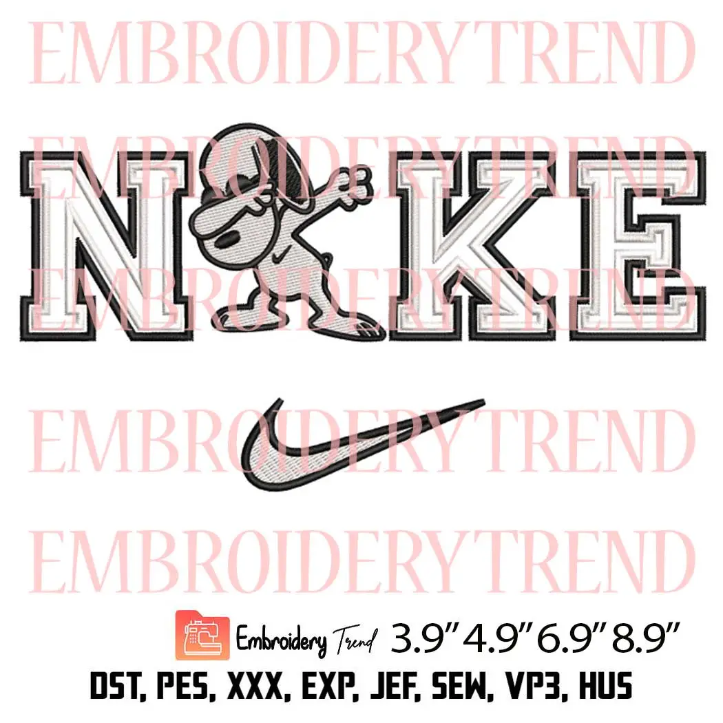 Dabbing Snoopy Nike Swoosh Embroidery Design, Snoopy Funny Embroidery Digitizing Pes File