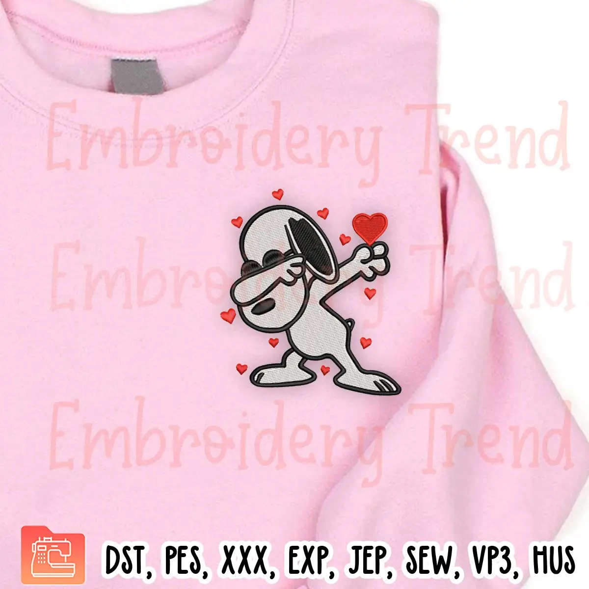 Dabbing Snoopy Valentine Embroidery Design, Snoopy Cartoon Embroidery Digitizing Pes File