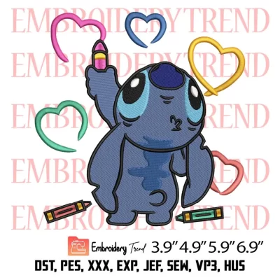 Disney Stitch Drawing Heart Embroidery Design, Cute Stitch Embroidery Digitizing Pes File