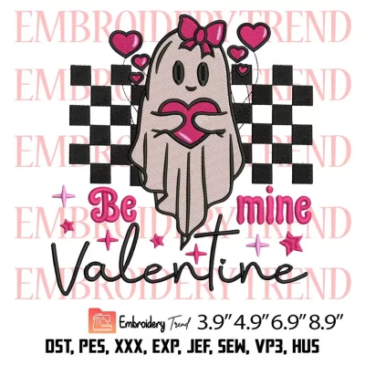 Be My Valentine Cute Ghost Embroidery Design, Funny Ghost Embroidery Digitizing Pes File