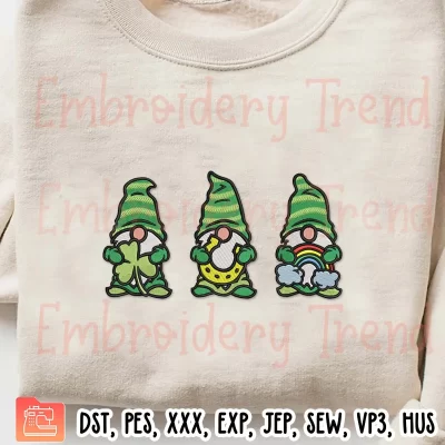 St Patricks Day Gnomes Embroidery Design, St Patricks Day Gift Embroidery Digitizing Pes File