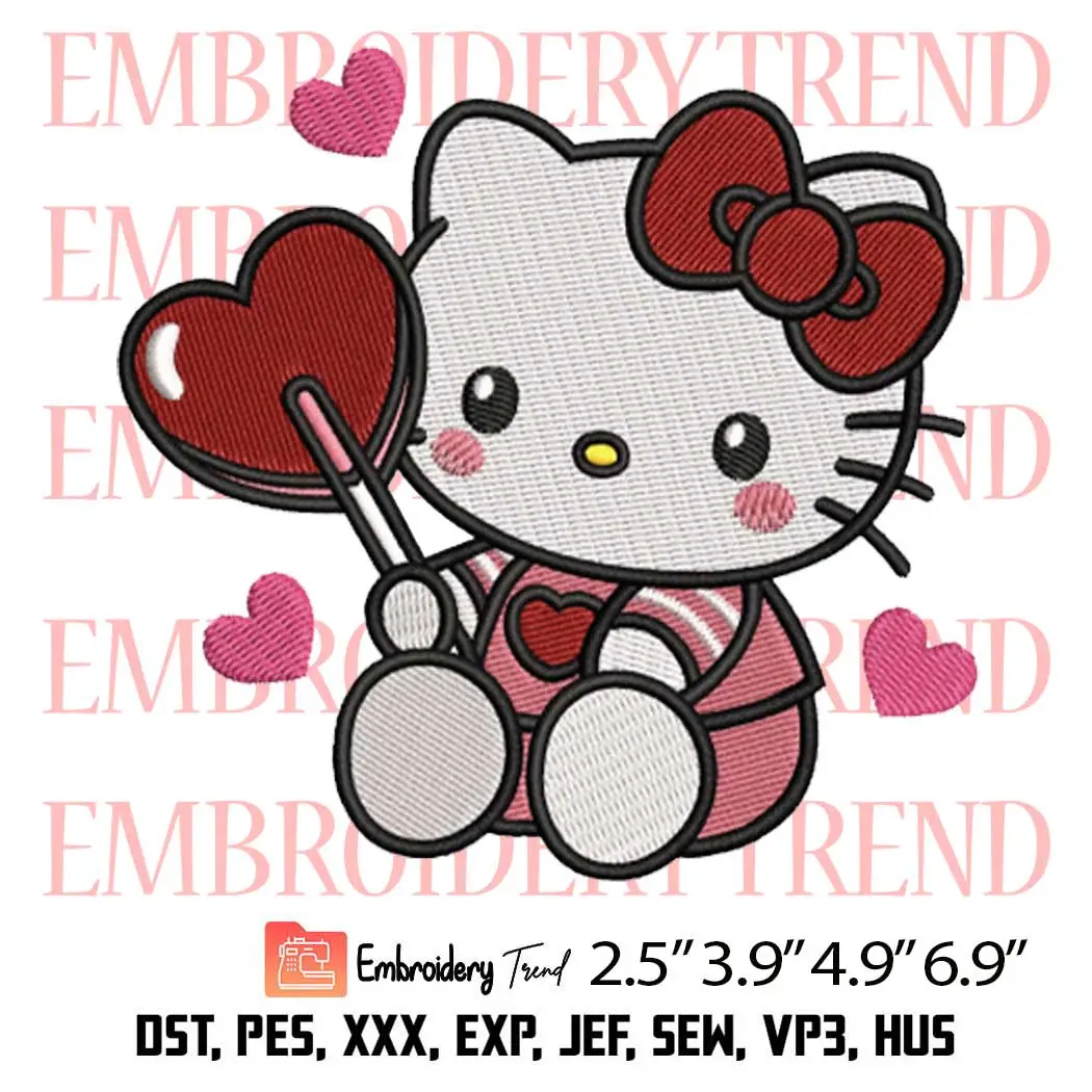 Hello Kitty Candy Hearts Embroidery Design, Valentine Hello Kitty Embroidery Digitizing Pes File