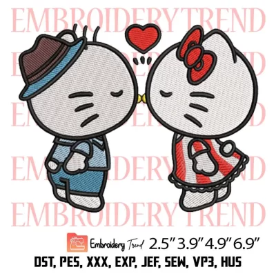 Hello Kitty Kiss Embroidery Design, Kitty Valentines Day Embroidery Digitizing Pes File