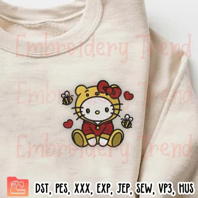Hello Kitty Winnie the Pooh Embroidery Design, Hello Kitty Valentine Embroidery Digitizing Pes File