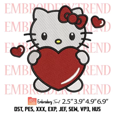 Hello Kitty with Heart Embroidery Design, Valentine Sanrio Embroidery Digitizing Pes File
