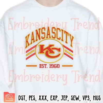Vintage Kansas City Est. 1960 Embroidery Design, KC Chiefs NFL Football Embroidery Digitizing Pes File