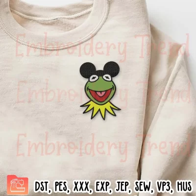 Kermit the Frog Mickey Ears Embroidery Design, Muppetland Disney Embroidery Digitizing Pes File
