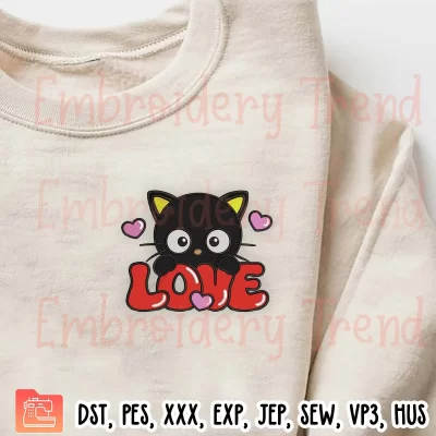 Love Chococat Valentine Embroidery Design, Sanrio Valentines Day Embroidery Digitizing Pes File