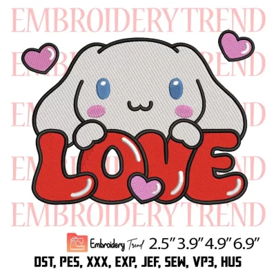 Love Cinnamoroll Valentine Embroidery Design, Sanrio Valentines Day Embroidery Digitizing Pes File