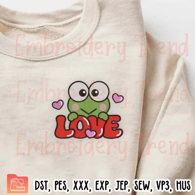 Love Keroppi Valentine Embroidery Design, Sanrio Valentine’s Day Embroidery Digitizing Pes File