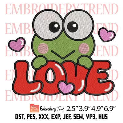 Love Keroppi Valentine Embroidery Design, Sanrio Valentine’s Day Embroidery Digitizing Pes File