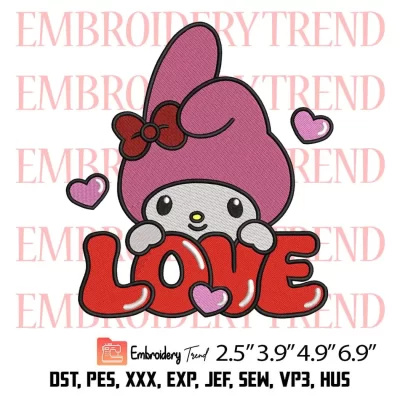 Love My Melody Valentine Embroidery Design, Sanrio Valentines Day Embroidery Digitizing Pes File