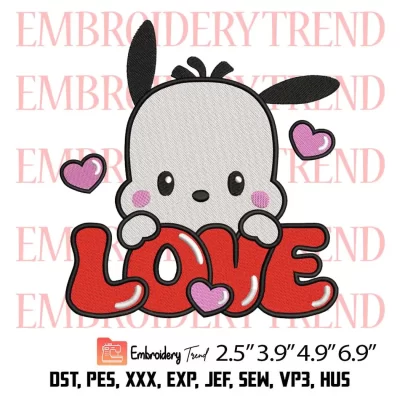 Love Pochacco Valentine Embroidery Design, Sanrio Valentines Day Embroidery Digitizing Pes File