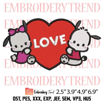 Love Pochacco and Pochamii Valentine Embroidery Design, Cute Gift Valentines Day Embroidery Digitizing Pes File