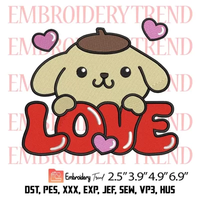 Love Pompompurin Valentine Embroidery Design, Valentine’s Day Gift Embroidery Digitizing Pes File