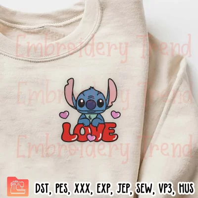 Love Stitch Valentine Embroidery Design, Valentine’s Day Gift Embroidery Digitizing Pes File