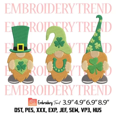 Lucky Gnomes Shamrock Embroidery Design, Happy St Patricks Day Embroidery Digitizing Pes File