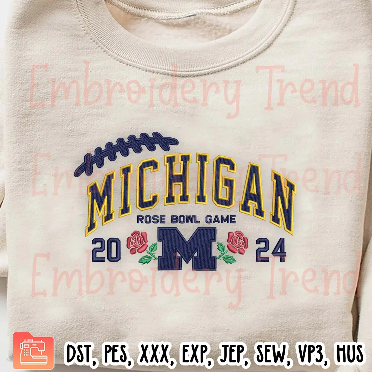 Michigan Rose Bowl Champions 2024 Embroidery Design, Michigan Fans Gift Embroidery Digitizing Pes File