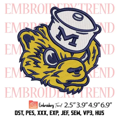 Michigan Wolverines Mascot Embroidery Design, Michigan Football Logo Embroidery Digitizing Pes File