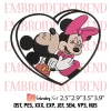 Happy Valentine Day Mickey And Minnie Embroidery Design, Mickey and Minnie Kiss Embroidery Digitizing Pes File