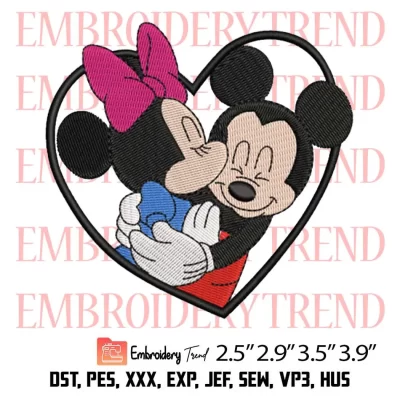 Minnie Kiss Mickey In Heart Embroidery Design, Disney Valentines Embroidery Digitizing Pes File
