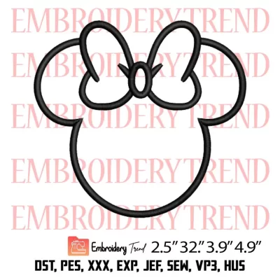 Minnie Outline Head Embroidery Design, Disney Minnie Mouse Embroidery Digitizing Pes File
