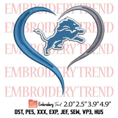 NFL Detroit Lions Heart Embroidery Design, Football Lover Detroit Embroidery Digitizing Pes File
