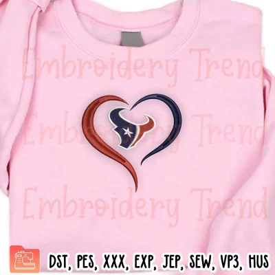 NFL Houston Texans Heart Embroidery Design, Football Lover Texans Embroidery Digitizing Pes File
