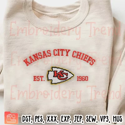 NFL Kansas City Chiefs Est 1960 Embroidery Design, Kansas City Champion Embroidery Digitizing Pes File