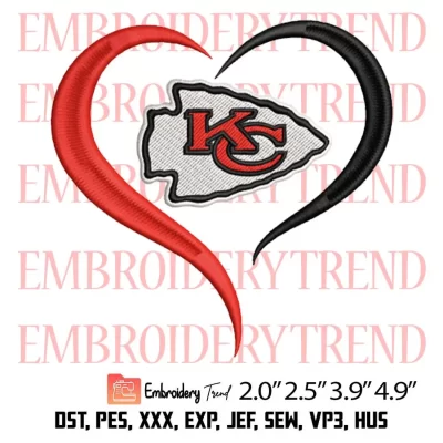 NFL Kansas City Chiefs Heart Embroidery Design, Football Lover Embroidery Digitizing Pes File